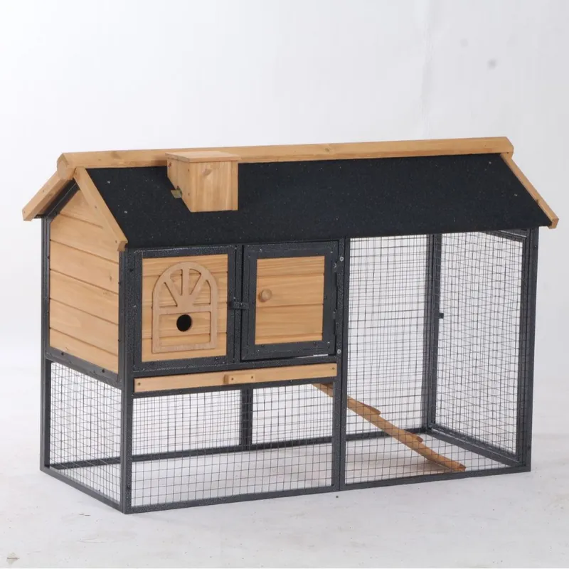 Outdoor Furniture Yellow - กรงกระต่ายกลางแจ้งแบบทันสมัยพร้อมถาดรองที่ถอดออกได้ ทางลาดสีเหลืองดำ บ้านสัตว์เลี้ยงไม้สำหรับนก