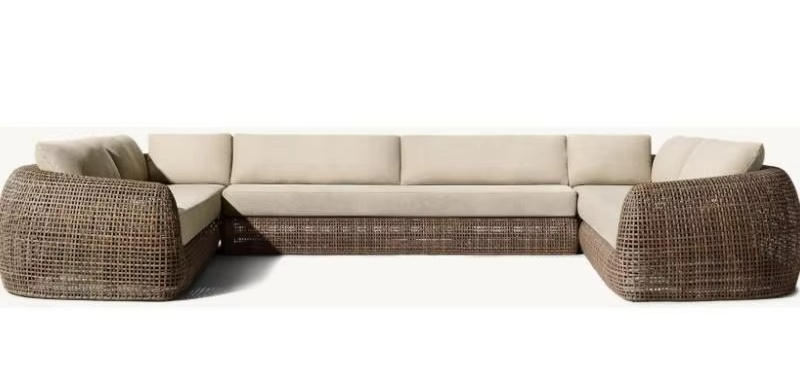 Outdoor Furniture For Sale - โซฟาแบบแยกส่วนสำหรับสวน รูปทรงตัวยู วัสดุอลูมิเนียมและหวายเทียม PE ลดราคาพิเศษ ปรับแต่งได้