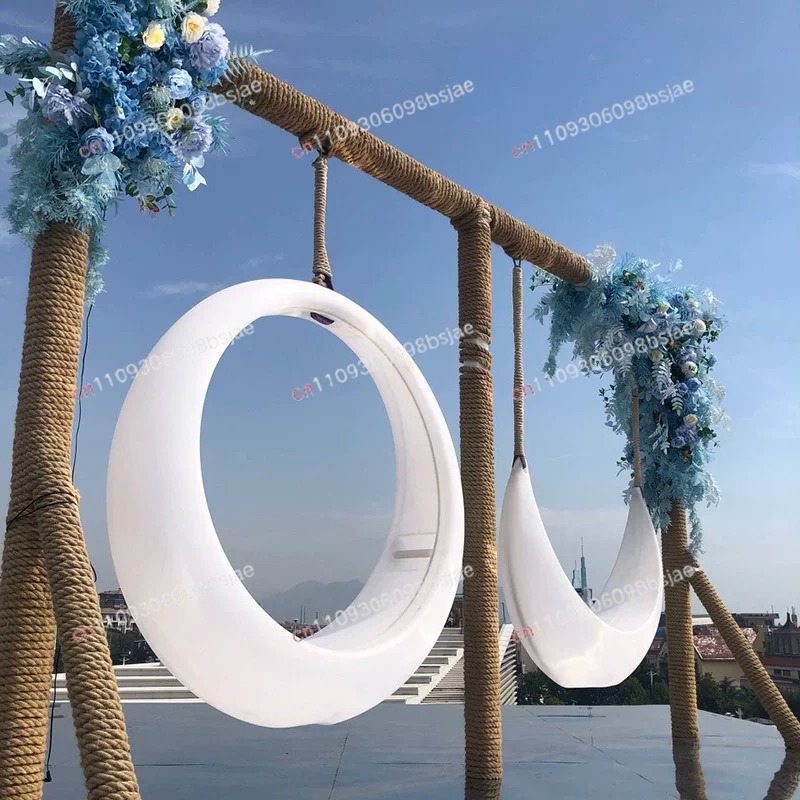 Garden Swing Chair - เก้าอี้โยกเรืองแสงกลางแจ้ง เก้าอี้แขวนยอดนิยมบนอินเทอร์เน็ต เก้าอี้โยกรูปวงแหวนสำหรับลานบ้าน เก้าอี้โยกทรงพระจันทร์สำหรับสวนโรงแรม