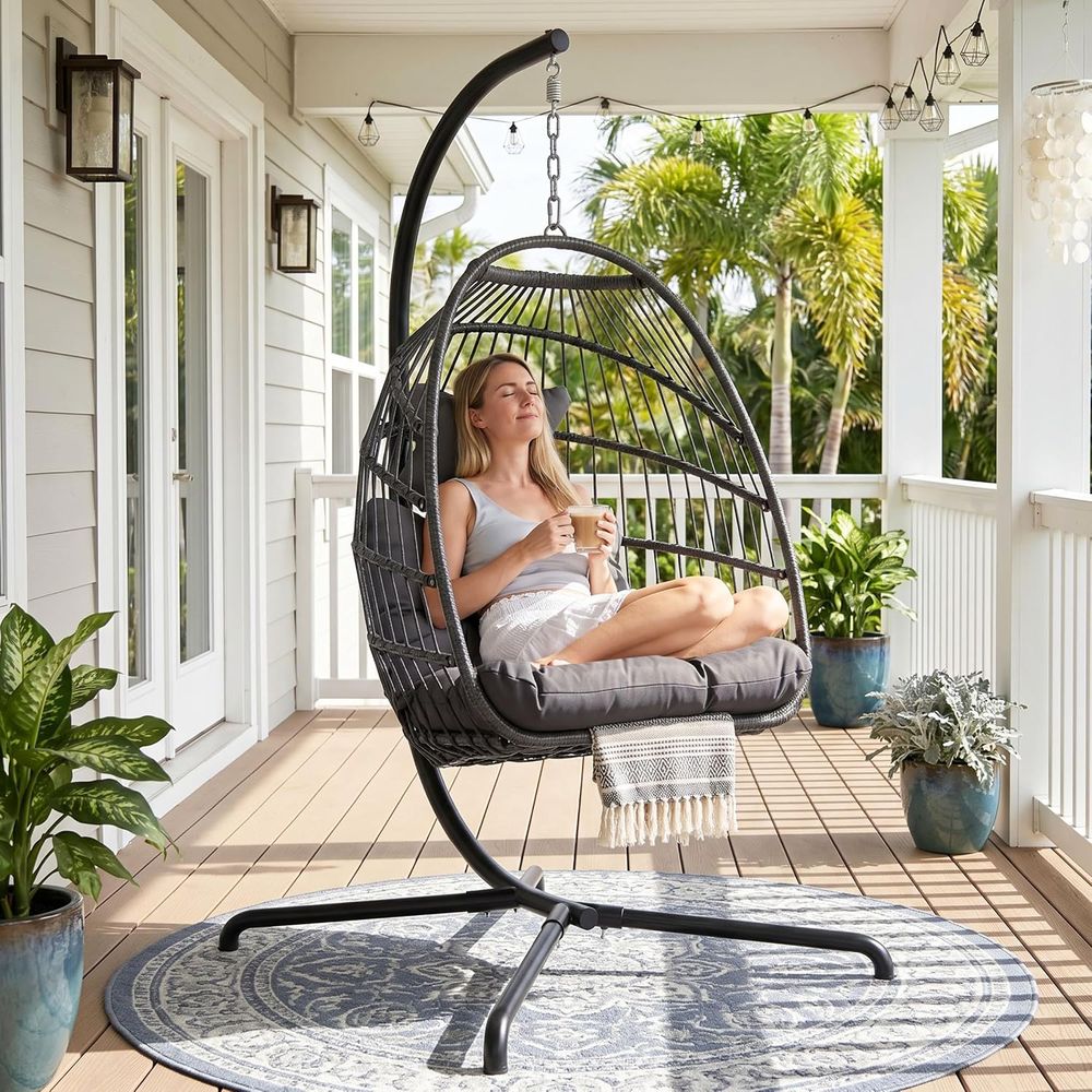 Hanging Egg Chair - เก้าอี้แขวนรูปไข่สำหรับกลางแจ้ง ทนทาน พร้อมเบาะรองนั่ง รับน้ำหนักได้ 350 ปอนด์