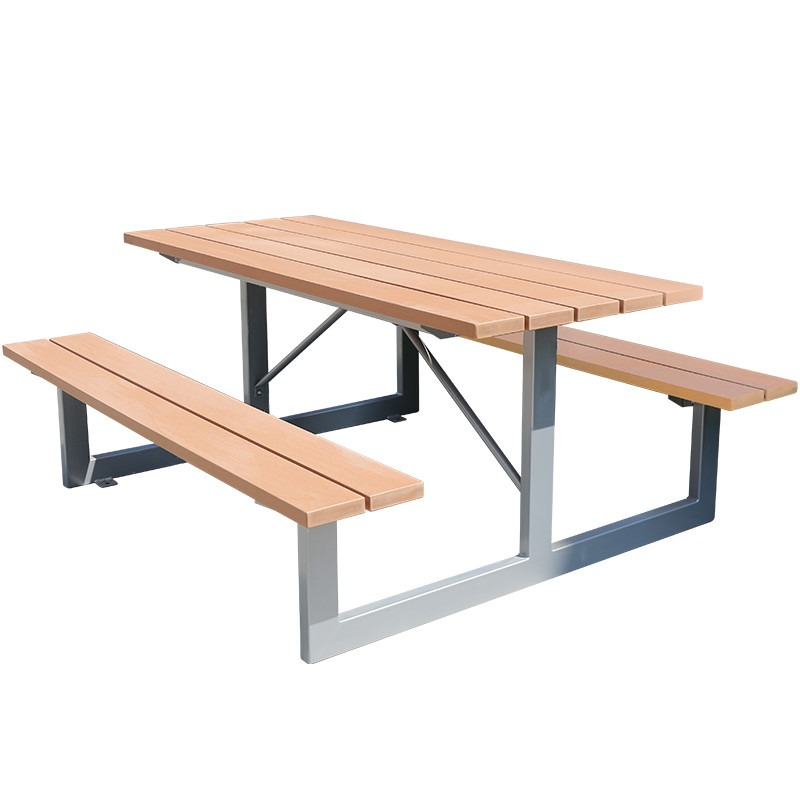Outdoor Furniture Shop - โต๊ะปิกนิกไม้เทียม WPC สำหรับร้านอาหาร ร้านกาแฟ พร้อมม้านั่งสองตัว สำหรับใช้งานกลางแจ้ง