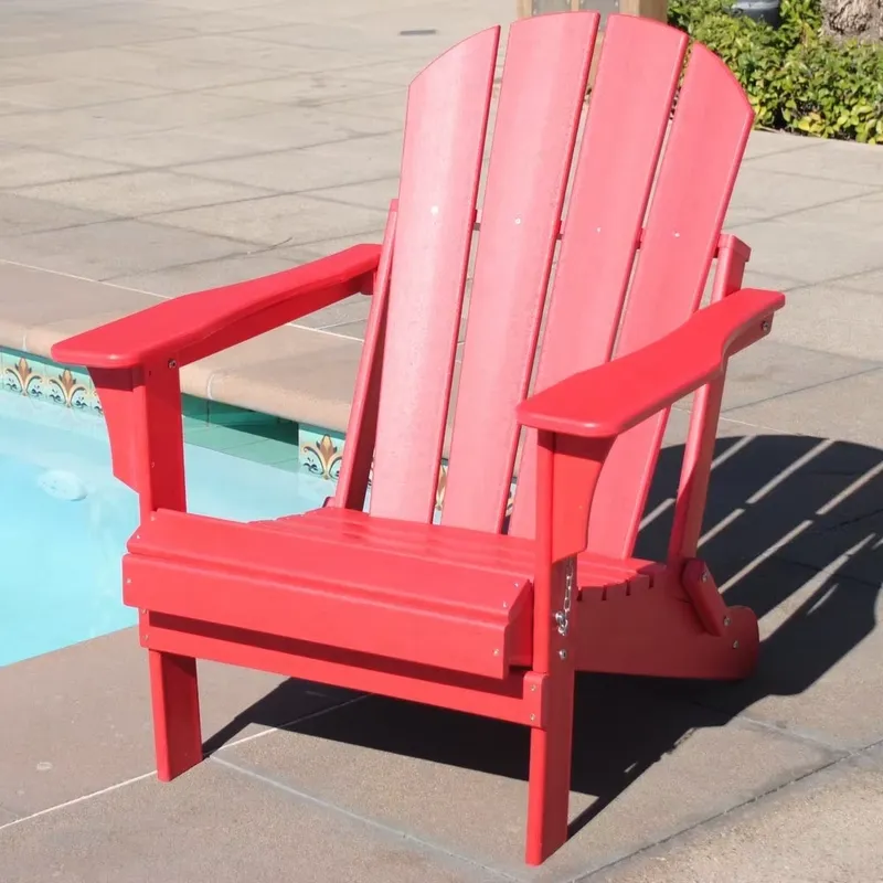 Outdoor Furniture Recycled Plastic - เก้าอี้อาดิรอนแด็คพับได้ ทำจากพลาสติกรีไซเคิล HDPE สีแดง สำหรับสวนกลางแจ้ง