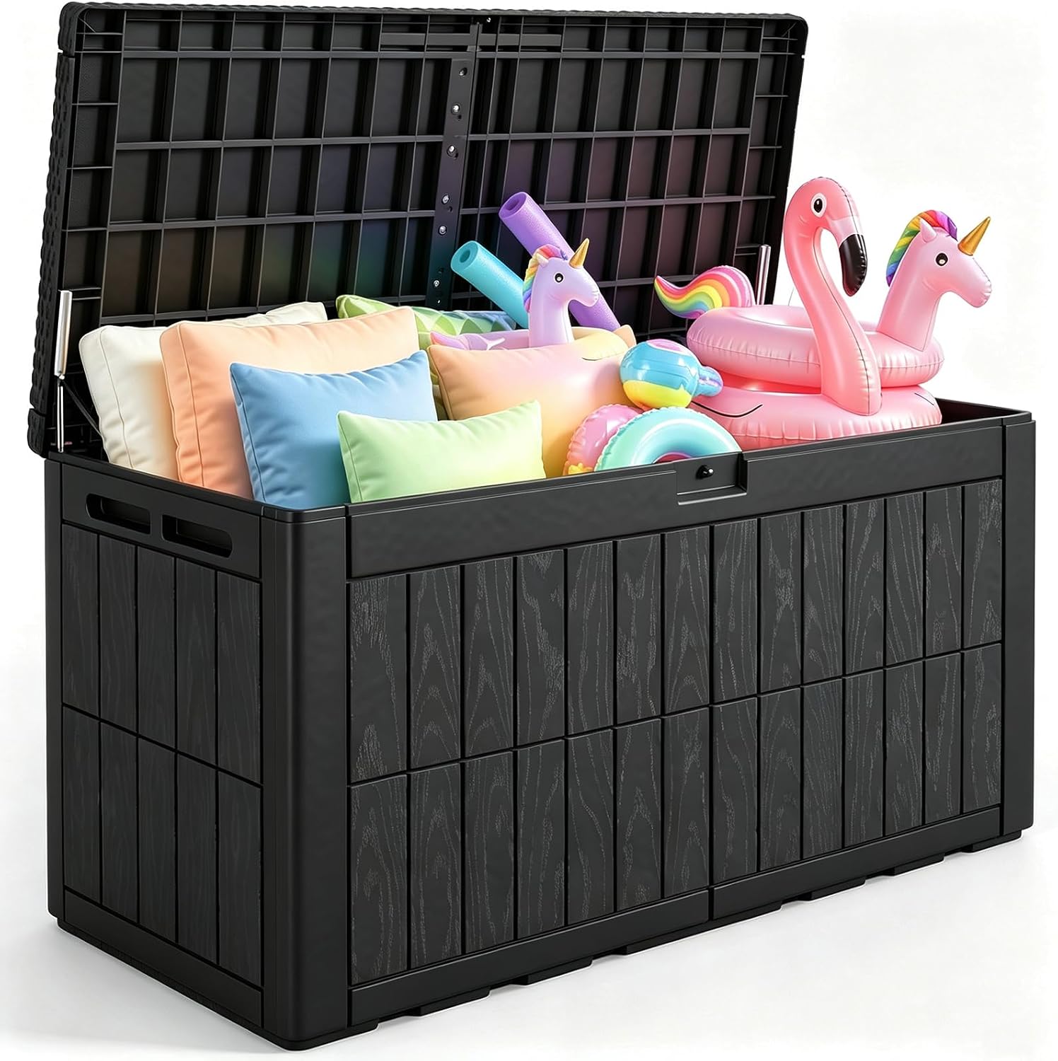 Outdoor Furniture With Storage For Cushions - กล่องเก็บของกลางแจ้งขนาดใหญ่ 120 แกลลอน พร้อมโครงสร้างเรซินกันน้ำ ฝาปิดล็อคได้ พร้อมเบาะรองนั่ง