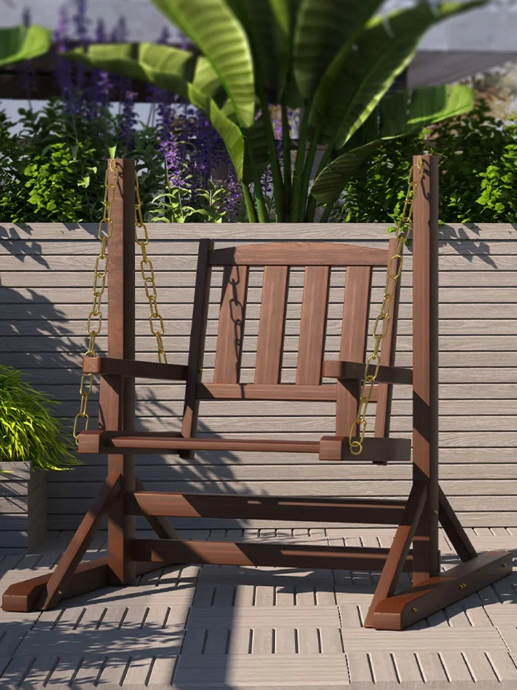 Garden Swing Chair - เก้าอี้โยกแขวนไม้เนื้อแข็งสำหรับสวนกลางแจ้ง ระเบียง ลานบ้าน กันฝน กันสนิม รุ่นไซเบอร์