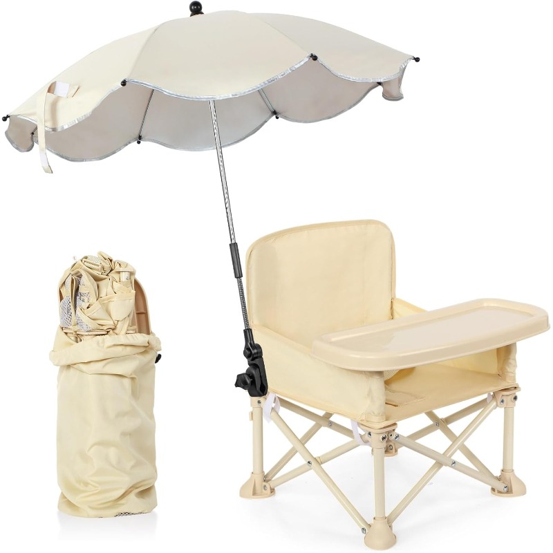 Outdoor Furniture Australia - เก้าอี้ชายหาดสำหรับเด็กพร้อมร่ม พนักพิง กระเป๋า เข็มขัดนิรภัย พับได้ ใช้เป็นเก้าอี้ให้อาหารเด็ก