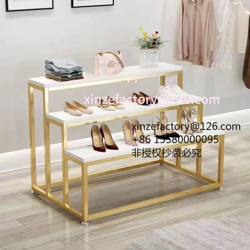 Outdoor Furniture Shop - ชั้นวางสินค้าแบบปรับแต่งได้สำหรับห้างสรรพสินค้า, ชั้นวางสามชั้นแบบสูง กลาง และต่ำ, ร้านรองเท้า, กระเป๋า,