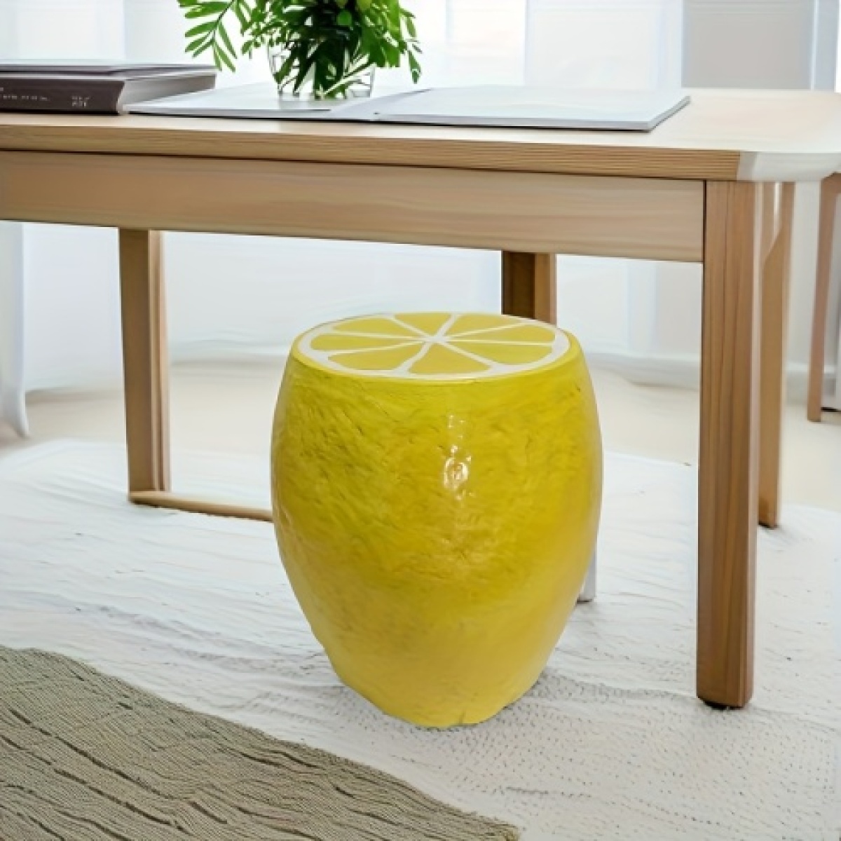 Outdoor Furniture Yellow - เก้าอี้ทรงผลเลมอนสีเหลือง, เก้าอี้เรซิ่นขนาดใหญ่ 14 นิ้ว, โต๊ะข้าง, ขาตั้งต้นไม้ตกแต่งบ้าน,