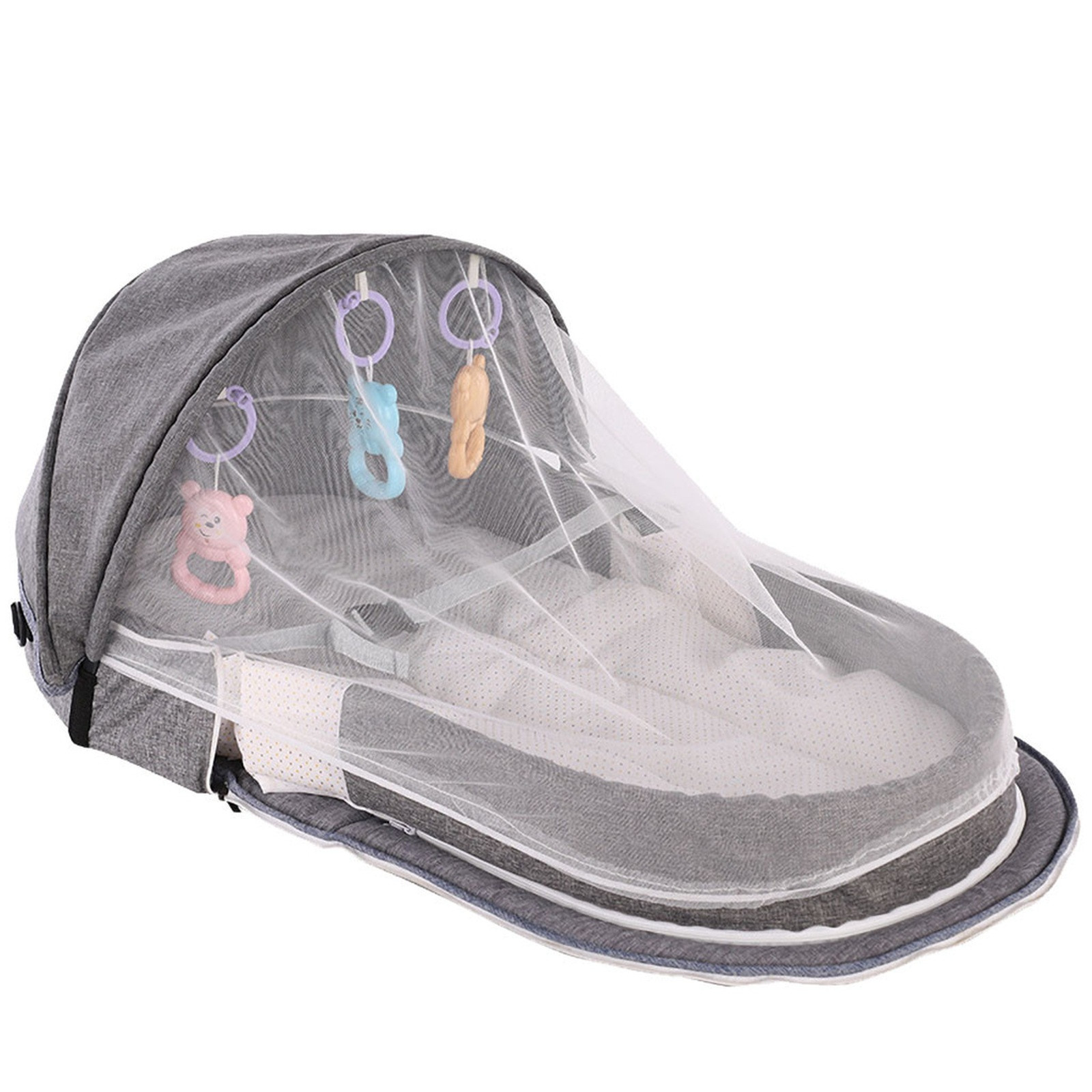 Camping Cot Foldable - เตียงเด็กแบบพกพาพับได้พร้อมตาข่ายและกันสาดเตียงเด็กทารกเตียงเด็กทารกที่นอนเด็กเล็กแบบพกพาสำหรับตั้งแคมป์เปลเด็ก