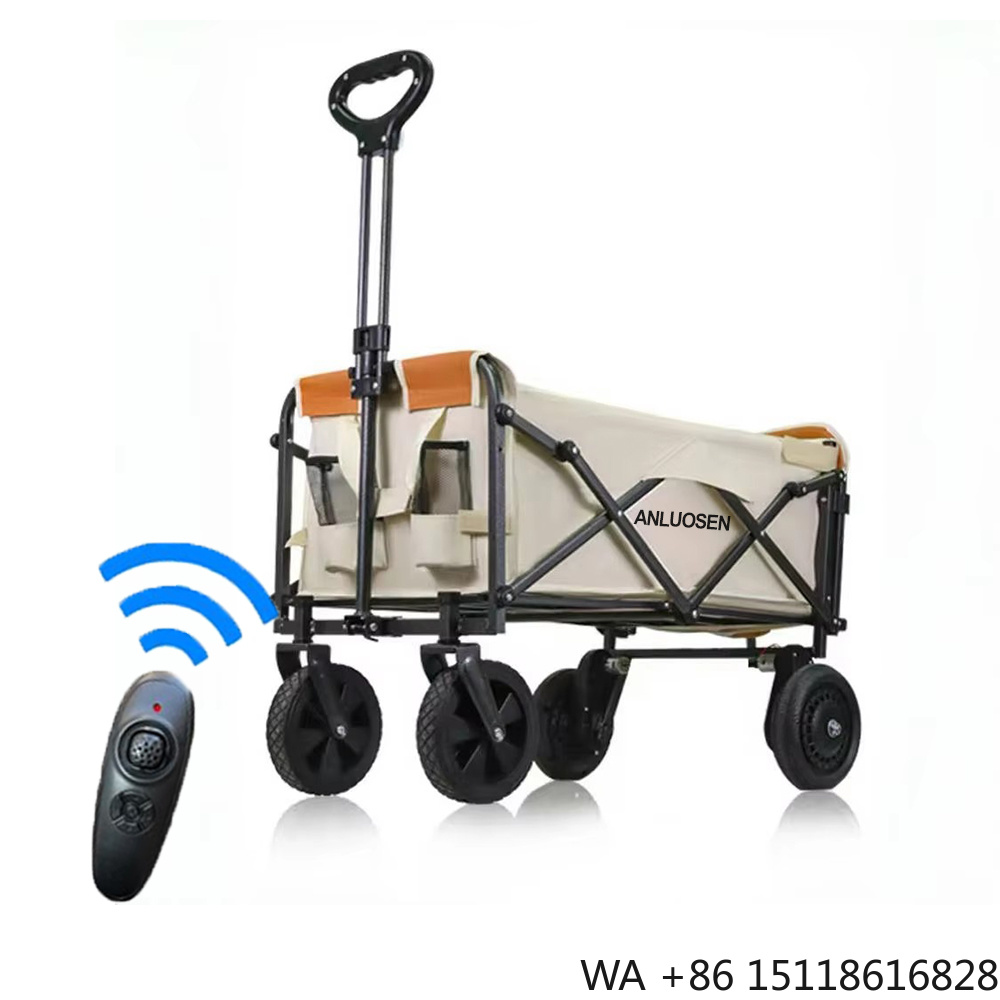 Outdoor Furniture Shop - รถเข็นแคมป์ปิ้งไฟฟ้าพับได้ แบตเตอรี่ 2000mAh ช่วยเหลือด้วยพลังงานไฟฟ้า พับเก็บได้ สำหรับใช้งานกลางแจ้ง