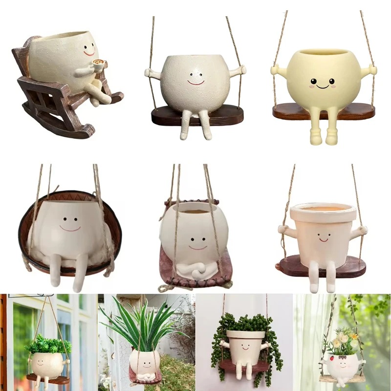 Outdoor Furniture Rocking Chair - กระถางต้นไม้รูปหน้าคนน่ารัก วัสดุเรซิ่น สำหรับปลูกต้นไม้ในร่มและกลางแจ้ง ตกแต่งบ้านและสวน