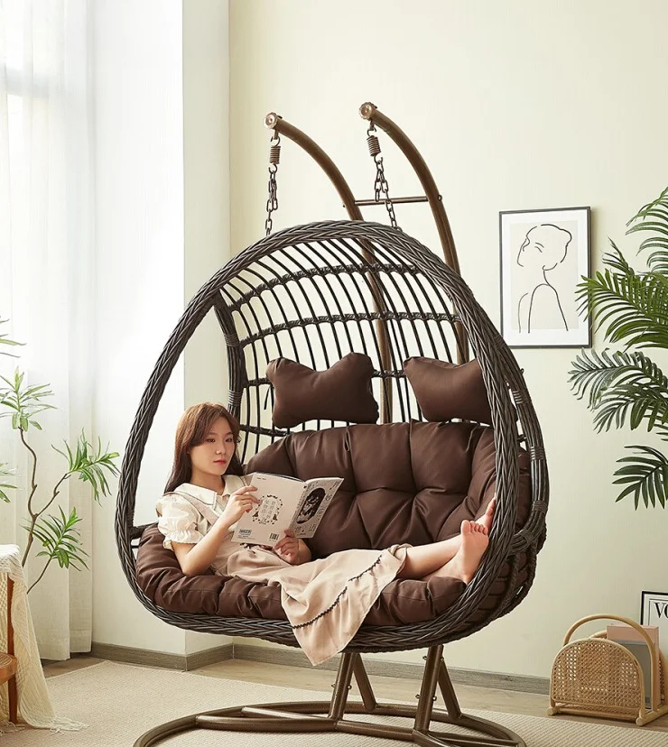 Garden Swing Chair - เก้าอี้หวายแบบแขวนสำหรับในบ้าน เก้าอี้โยกพักผ่อนสำหรับระเบียง เก้าอี้เอนหลังแบบสบายๆ สำหรับอพาร์ทเมนต์ขนาดเล็ก