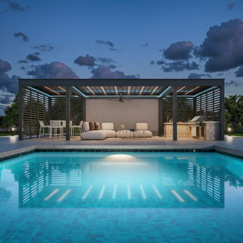 Outdoor Furniture Aluminium - ศาลาทรงสี่เหลี่ยมผืนผ้าอลูมิเนียมอัลลอยด์หลากหลายขนาด สำหรับสระว่ายน้ำเพื่อการพักผ่อน ป้องกันสนิม กันฝนกลางแจ้ง