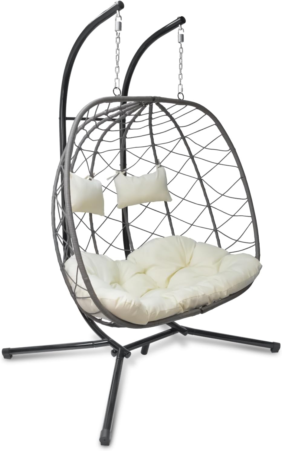 Hanging Egg Chair - เก้าอี้ชิงช้ารูปทรงไข่พร้อมขาตั้ง, เก้าอี้แขวนหวายสำหรับ 2 คนพร้อมเบาะรองนั่งสำหรับใช้ในห้องนอน, สนามหญ้า, สวน