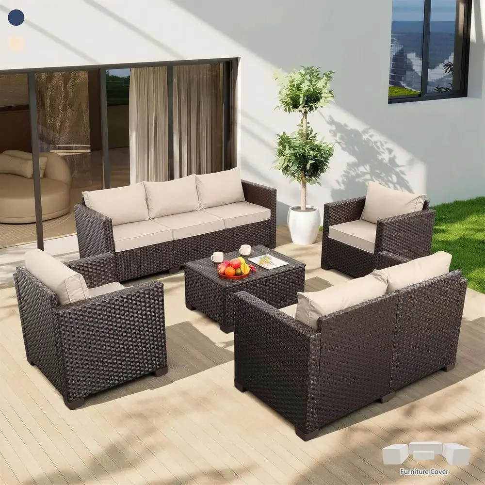 Outdoor Furniture With Storage For Cushions - ชุดเฟอร์นิเจอร์ลานบ้าน 5 ชิ้นพร้อมที่เก็บของ, โซฟากลางแจ้ง, โต๊ะกาแฟ, เบาะกันลื่น,
