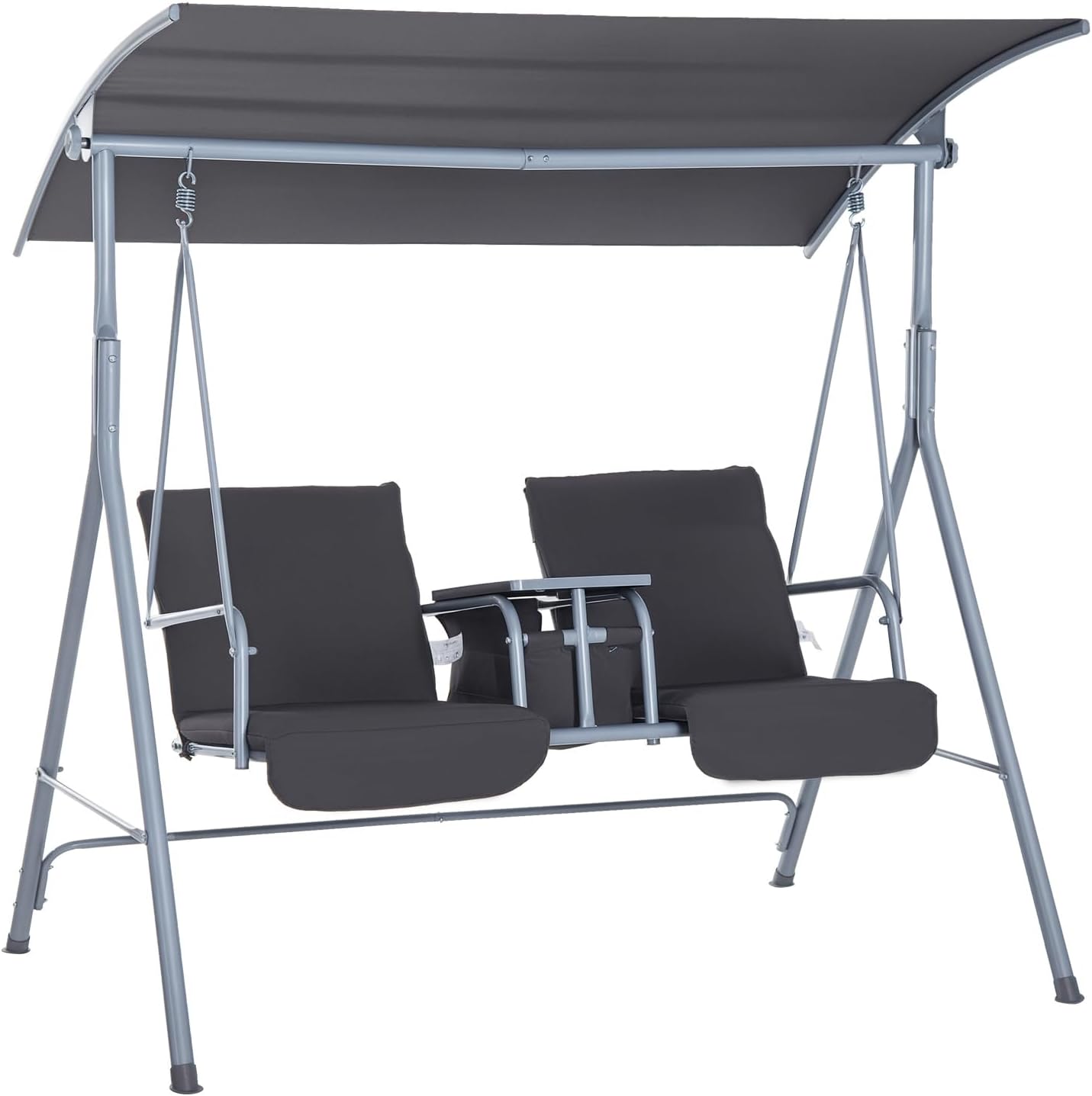Outdoor Furniture With Storage For Cushions - ชิงช้าสำหรับนั่งเล่นกลางแจ้ง 2 ที่นั่ง พร้อมขาตั้ง, เก้าอี้ชิงช้าสำหรับลานบ้านแบบแข็งแรงทนทาน พร้อมหลังคาบังแดด,