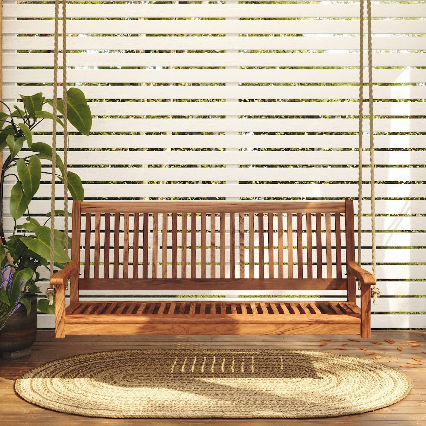 Outdoor Furniture Oil - ชิงช้าไม้กระถินขนาด 5 ฟุต ทนทานต่อสภาพอากาศ เคลือบน้ำมันธรรมชาติ สำหรับระเบียงกลางแจ้ง