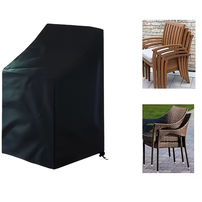 Outdoor Furniture Heavy Duty - ผ้าคลุมเก้าอี้กลางแจ้งแบบซ้อนได้ 1 ชิ้น, เหมาะสำหรับเก้าอี้โลหะ/พลาสติก/เก้าอี้แบบมีพนักพิง, เฟอร์นิเจอร์ลานบ้านพร้อมเชือกปรับได้