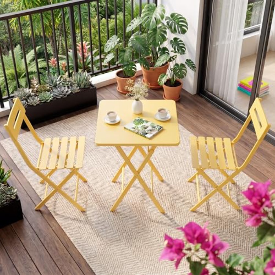 Outdoor Furniture Yellow - ชุดเฟอร์นิเจอร์บิสโทร 3 ชิ้นสำหรับลานบ้าน สวน ระเบียง ริมสระน้ำ,