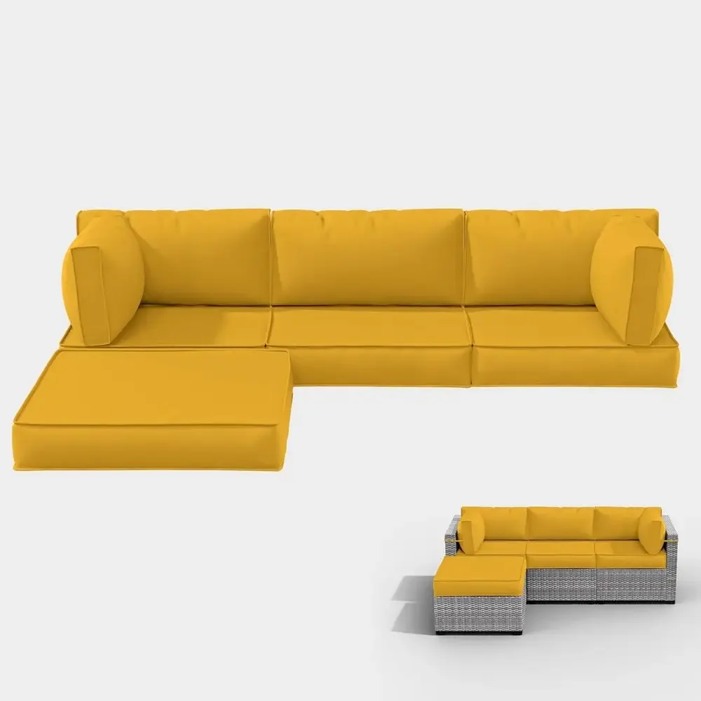 Outdoor Furniture Yellow - เบาะรองนั่งสำหรับเฟอร์นิเจอร์นอกบ้าน 5 ชิ้น, กันน้ำ, ใช้แทนเบาะสำหรับโซฟาแบบลึก 4