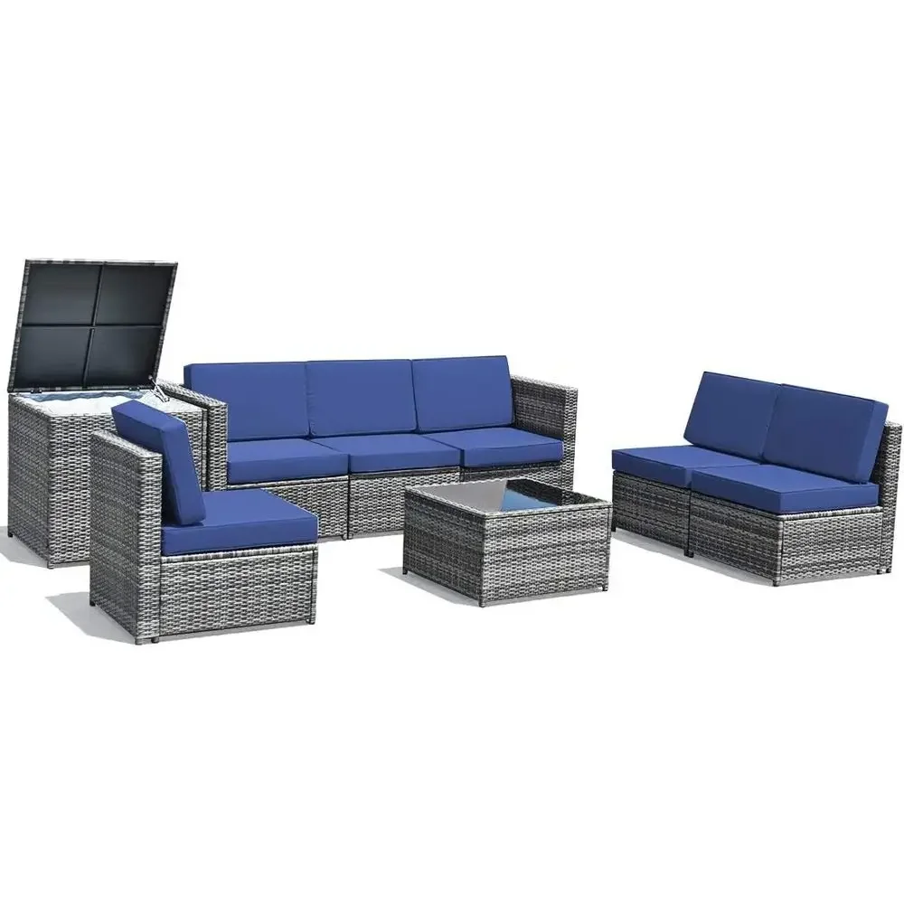 Outdoor Furniture With Storage For Cushions - ชุดเฟอร์นิเจอร์หวาย PE สำหรับกลางแจ้ง 8 ชิ้น พร้อมที่เก็บของ
