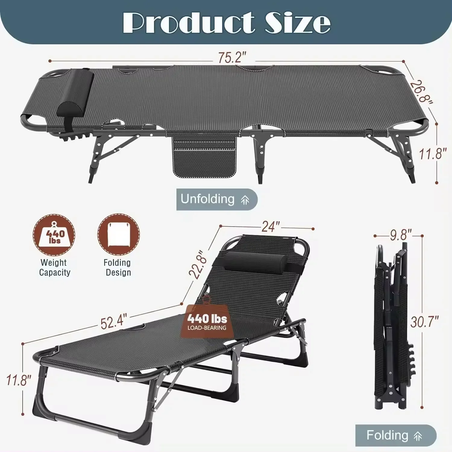 เตียงพับได้แบบพกพาปรับระดับได้ - Outdoor Furniture For Sale บทวิจารณ์และราคา
