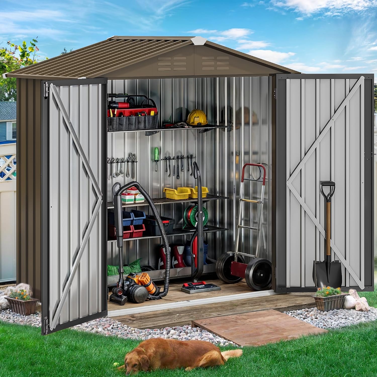 โรงเก็บของกลางแจ้งโลหะขนาด 6x4 - Outdoor Furniture Heavy Duty บทวิจารณ์และราคา