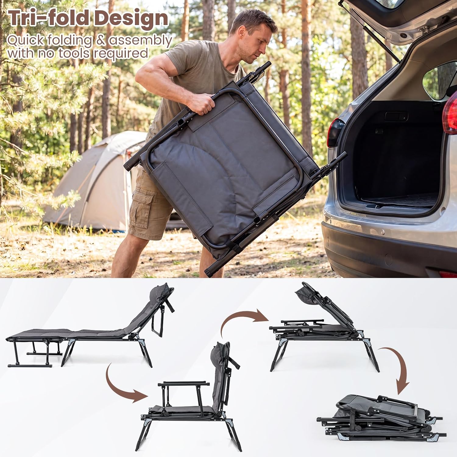 ชุดเก้าอี้พักผ่อนพับได้สำหรับล - Camping Cot Foldable บทวิจารณ์และราคา