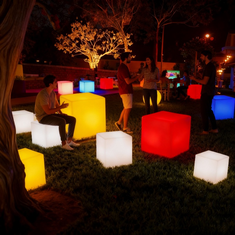 โต๊ะข้างทรงลูกบาศก์ LED ทำจาก  - Outdoor Furniture Recycled Plastic บทวิจารณ์และราคา