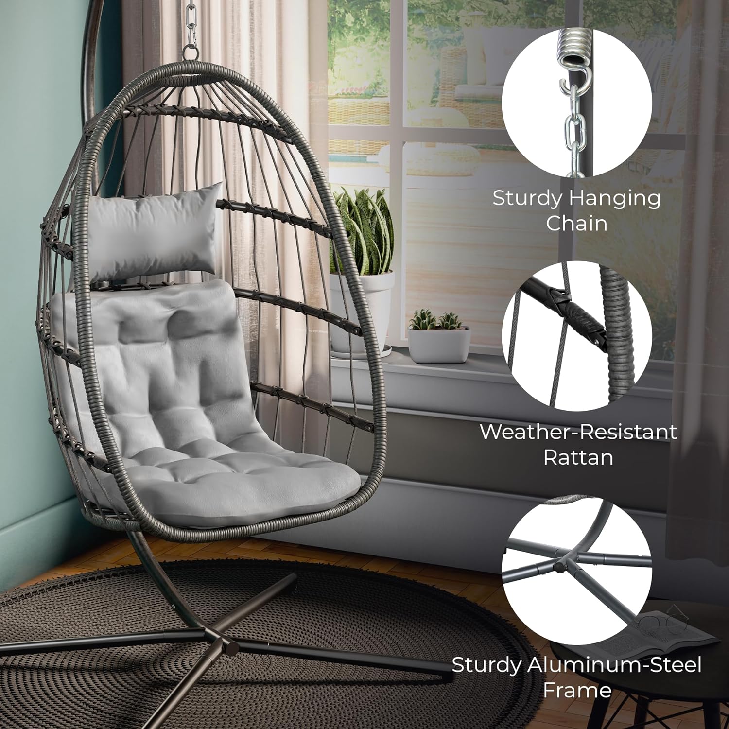 เก้าอี้ไข่แบบแขวนพร้อมขาตั้ง ร - Hanging Egg Chair บทวิจารณ์และราคา