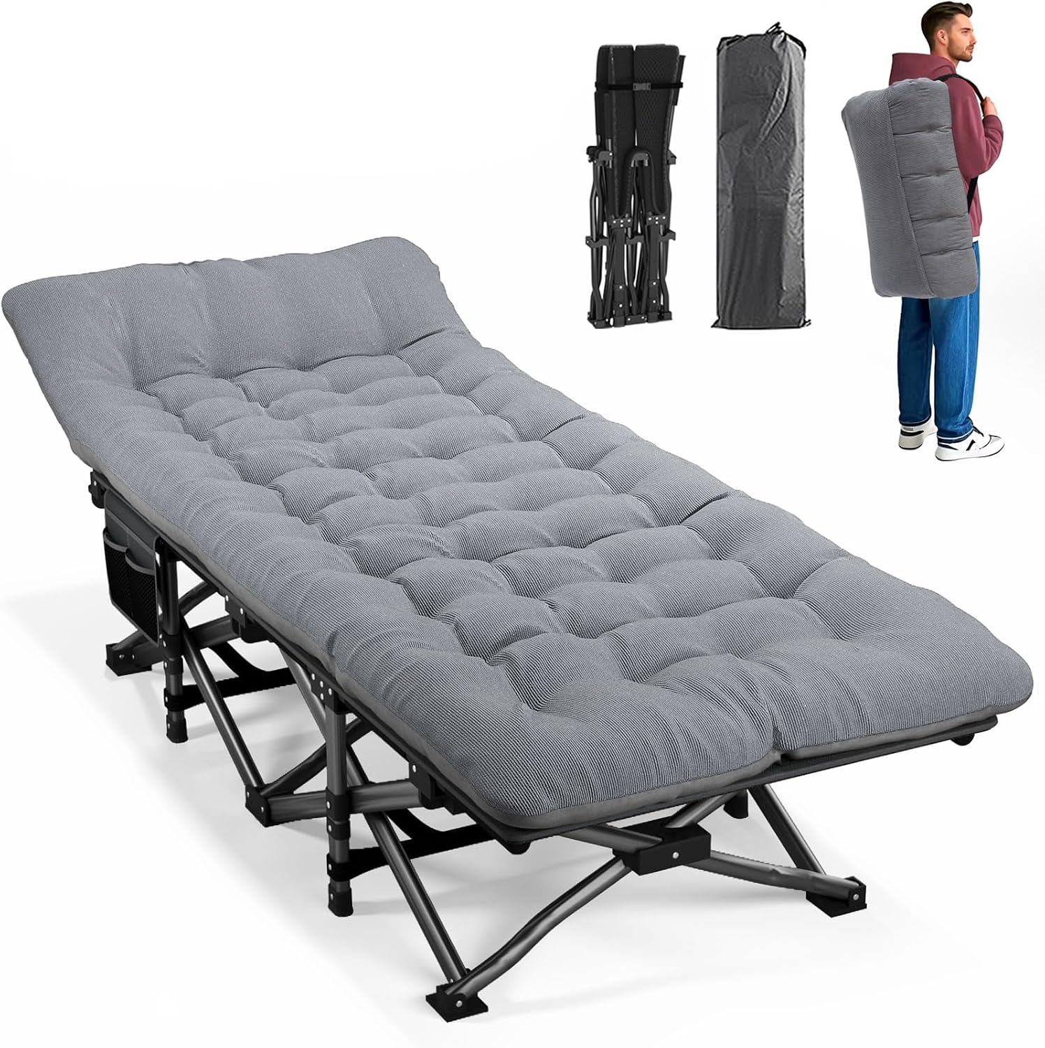 เตียงนอนสำหรับผู้ใหญ่พร้อมเบาะ - Camping Cot Foldable บทวิจารณ์และราคา