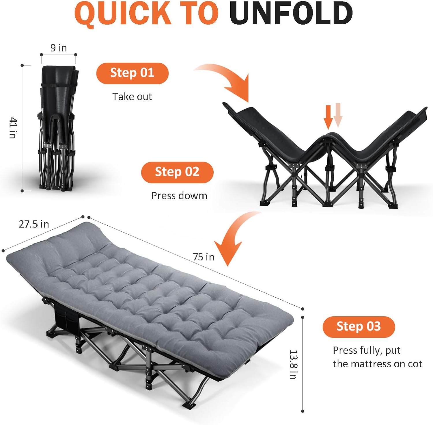 เตียงนอนสำหรับผู้ใหญ่พร้อมเบาะ - Camping Cot Foldable บทวิจารณ์และราคา