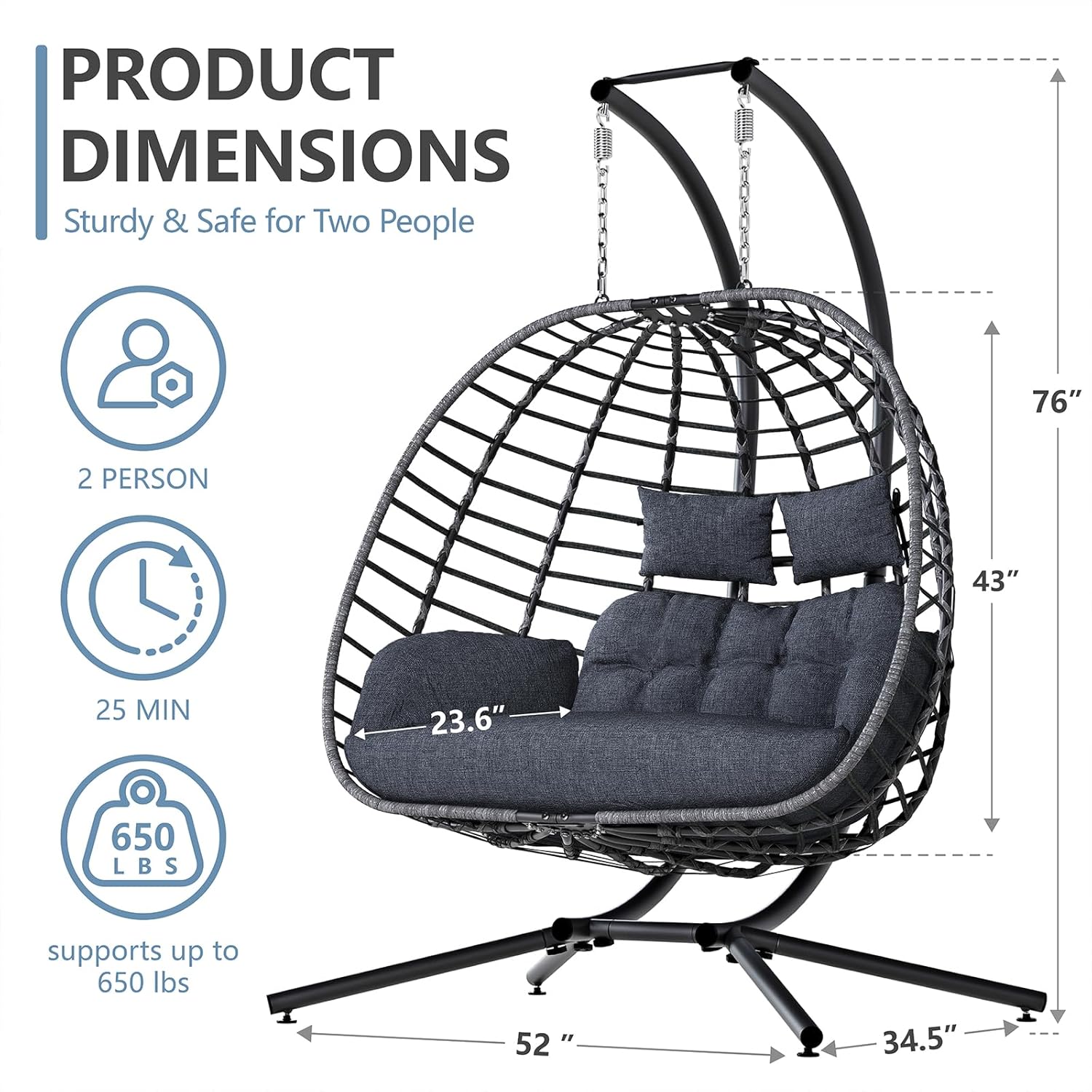 เก้าอี้สวิงไข่ 2 ที่นั่ง พร้อม - Hanging Egg Chair บทวิจารณ์และราคา