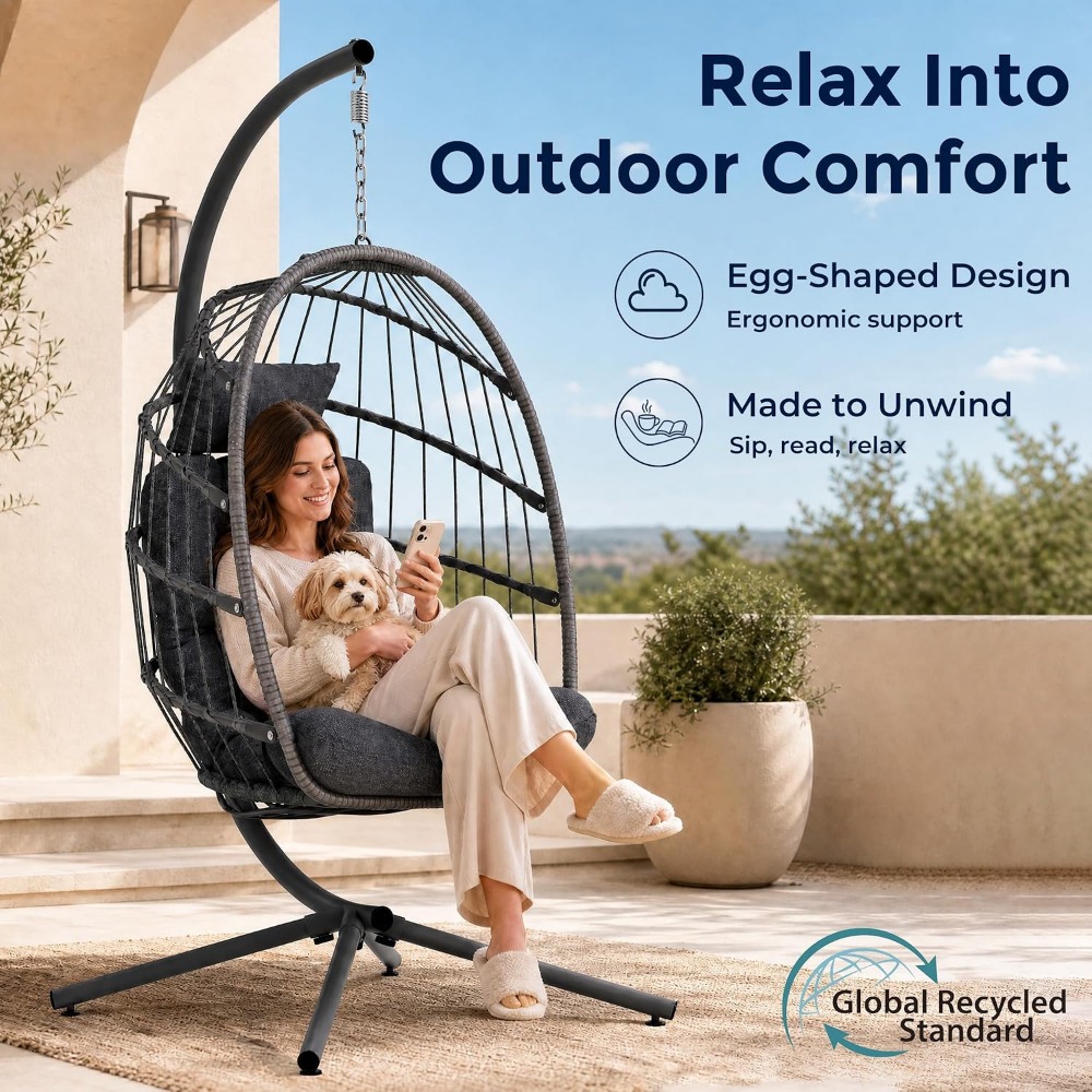 เก้าอี้ไข่กลางแจ้งพร้อมขาตั้ง, - Hanging Egg Chair บทวิจารณ์และราคา