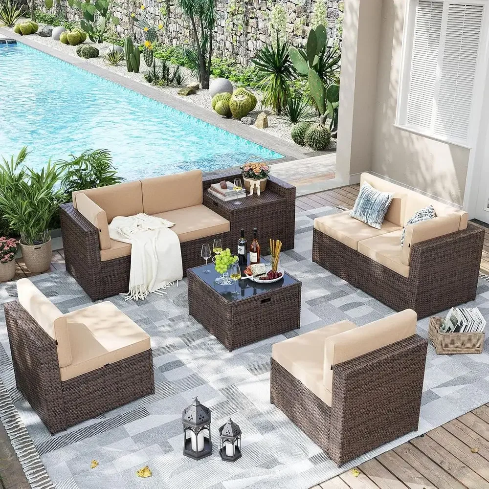 ชุดเฟอร์นิเจอร์กลางแจ้งหวาย 8  - Outdoor Furniture With Storage For Cushions บทวิจารณ์และราคา